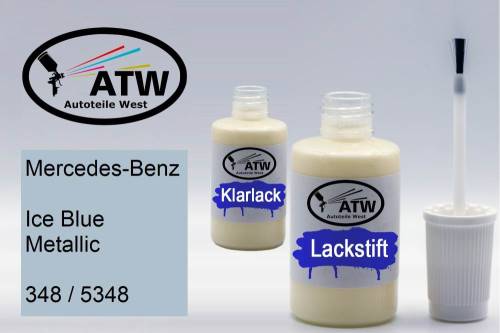 Mercedes-Benz, Ice Blue Metallic, 348 / 5348: 20ml Lackstift + 20ml Klarlack - Set, von ATW Autoteile West.